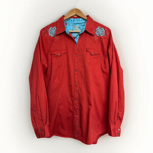 Twenty X Shirt Womens XL Orange Tailored Fit Studs Embroidered Snap Pockets